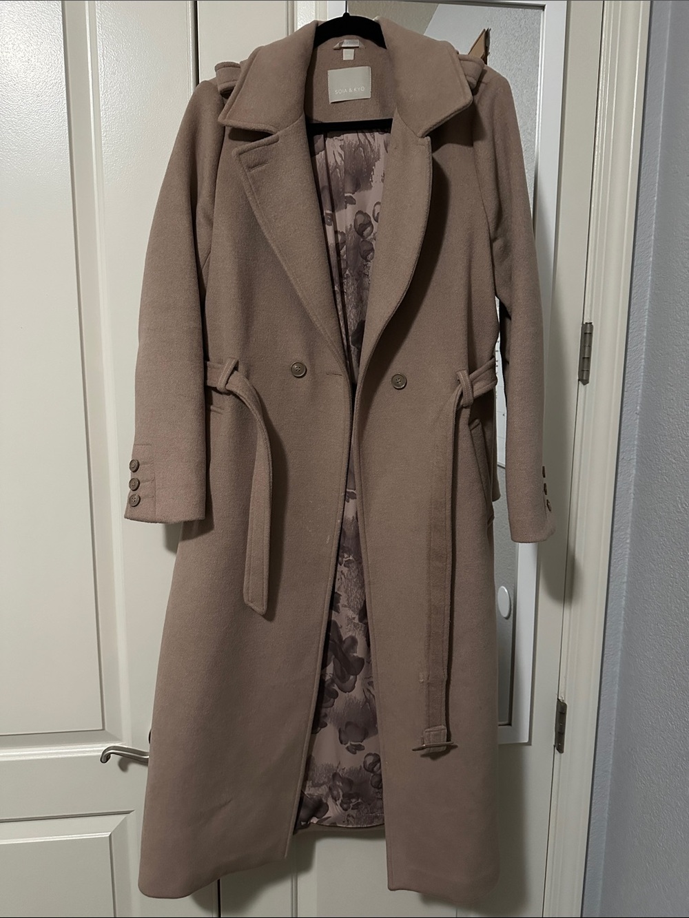 Soia & Kyo Taupe Belted Long Trench Coat